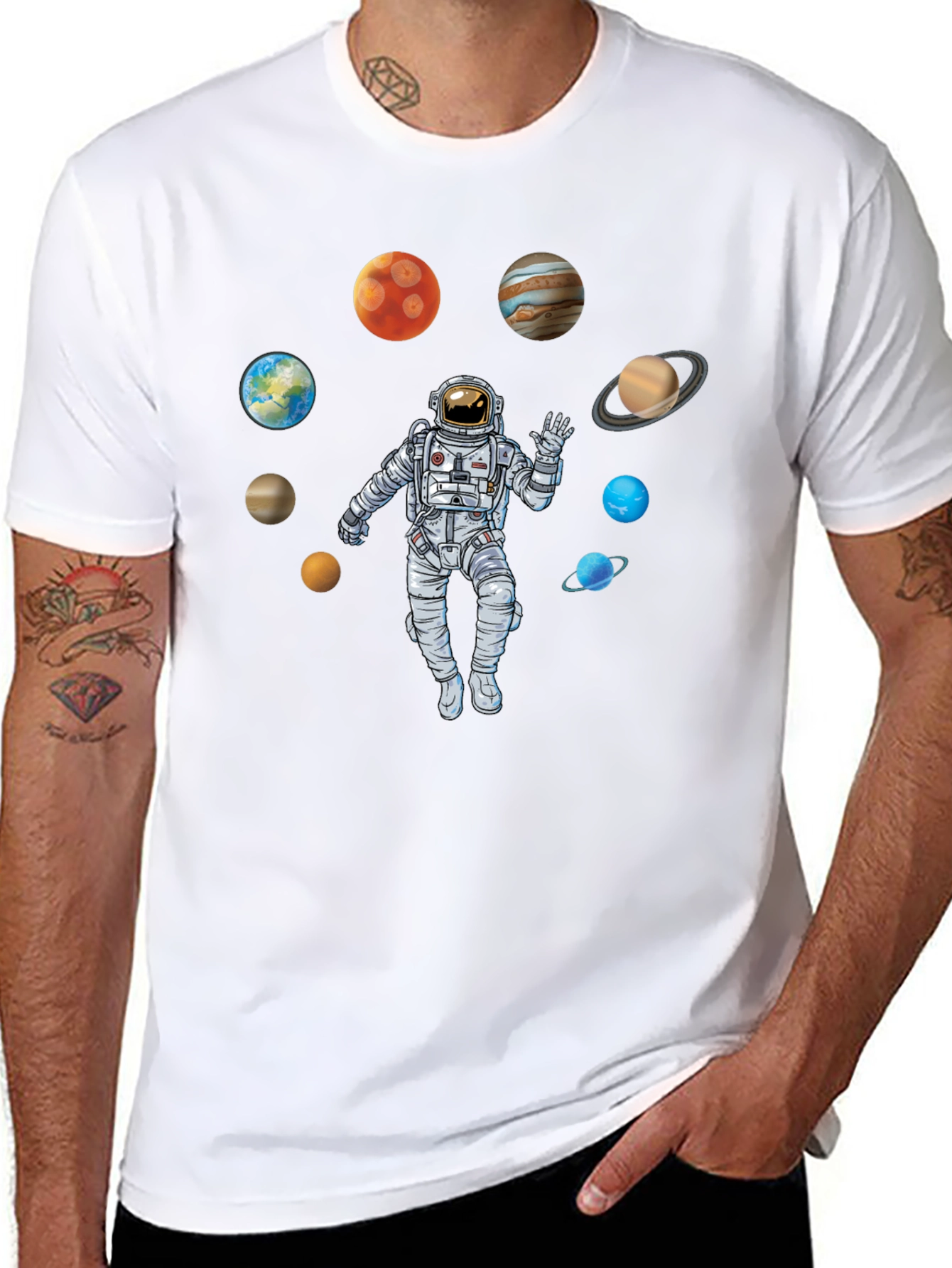 Astronaut Planets Black T-Shirt