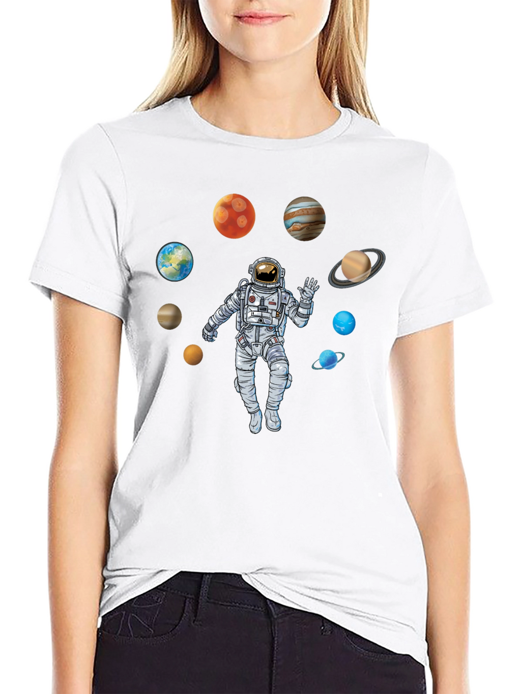Astronaut Planets Black T-Shirt