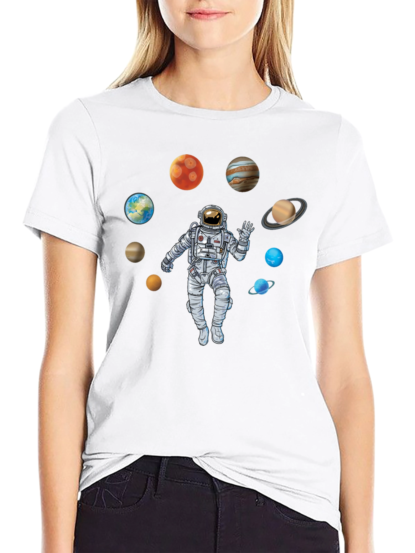 Astronaut Planets Black T-Shirt