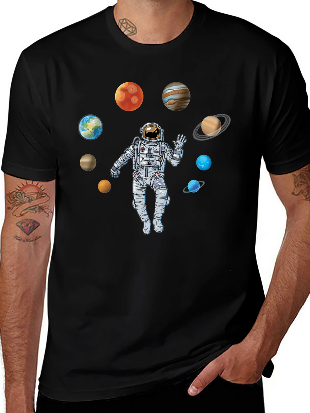 Astronaut Planets Black T-Shirt