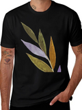 Abstract Leaf Design Black T-Shirt