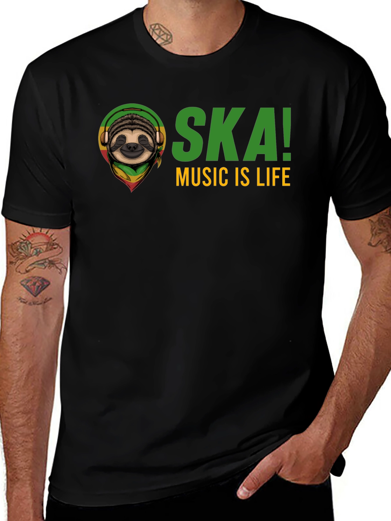 Ska Music is Life Sloth Graphic Tee - Black