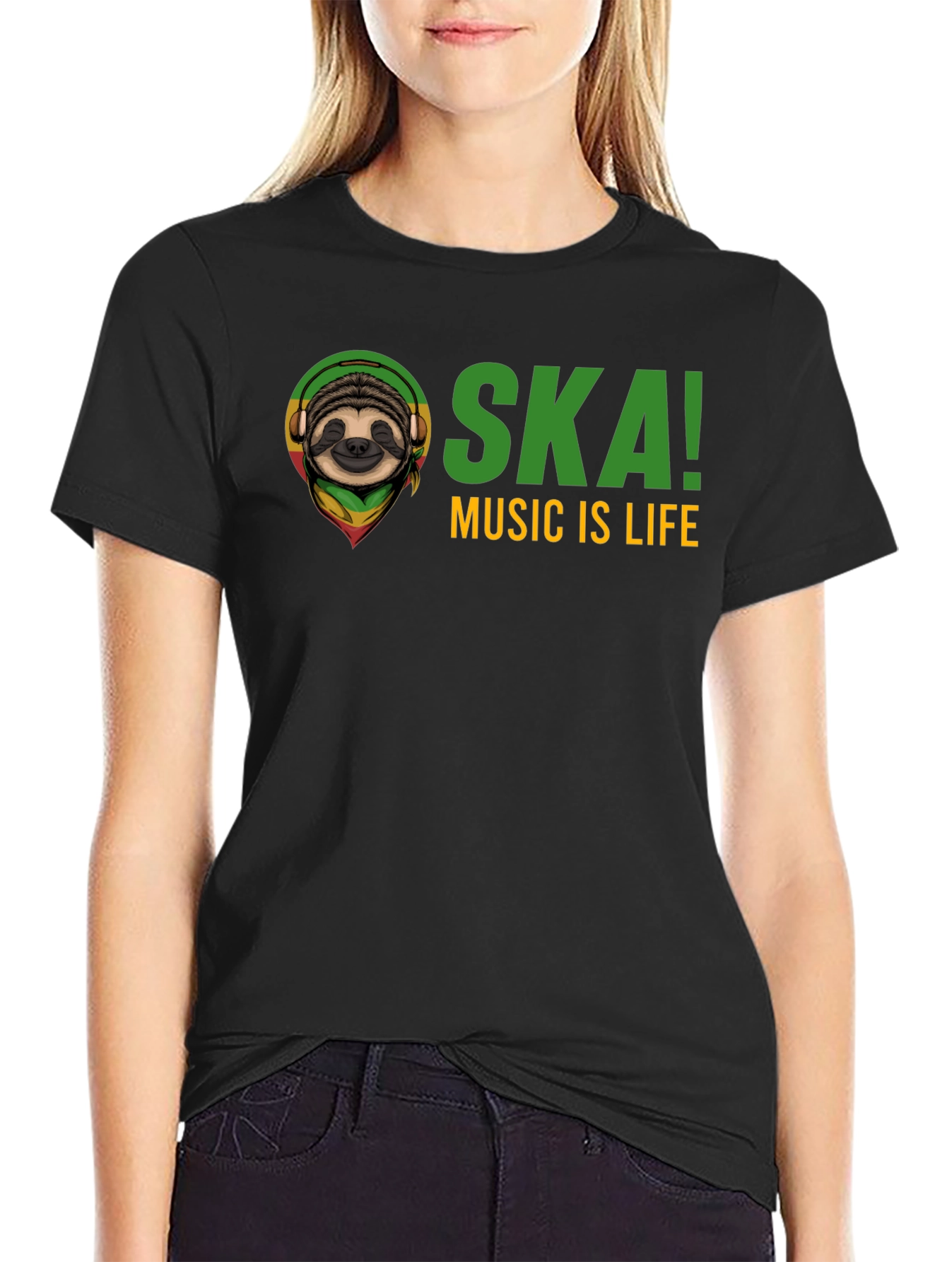 Ska Music is Life Sloth Graphic Tee - Black