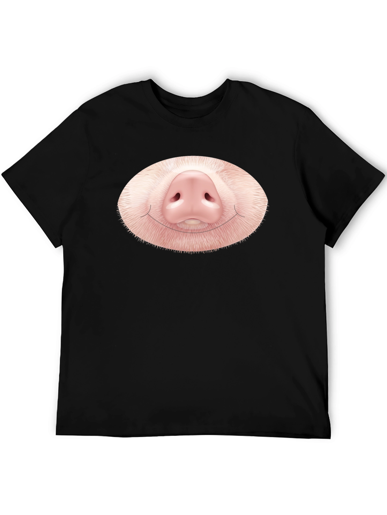 Funny Pig Nose Graphic Black T-Shirt