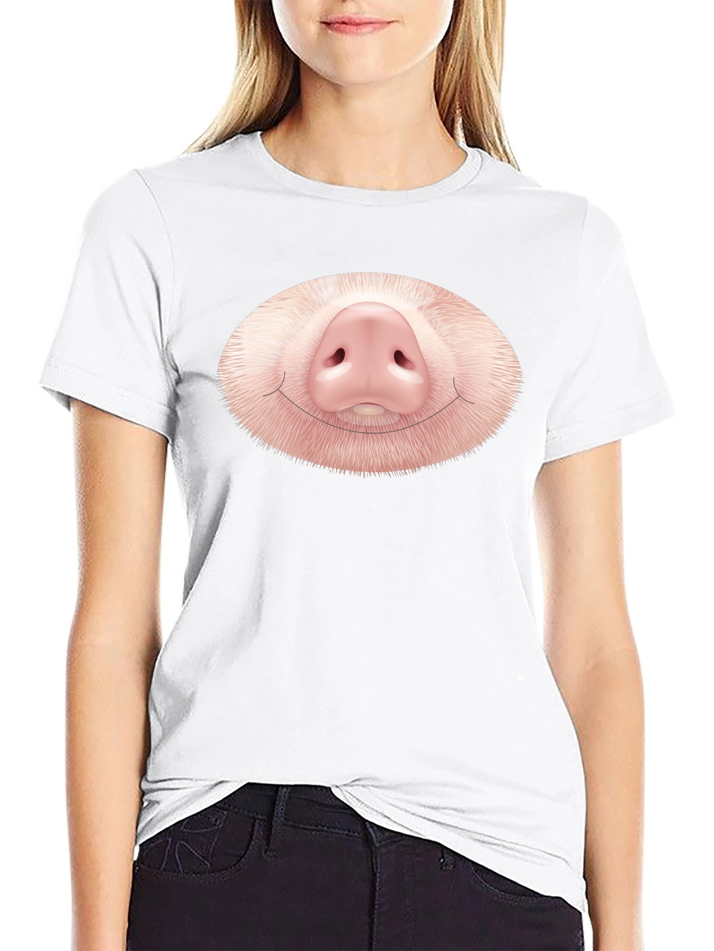 Funny Pig Nose Graphic Black T-Shirt