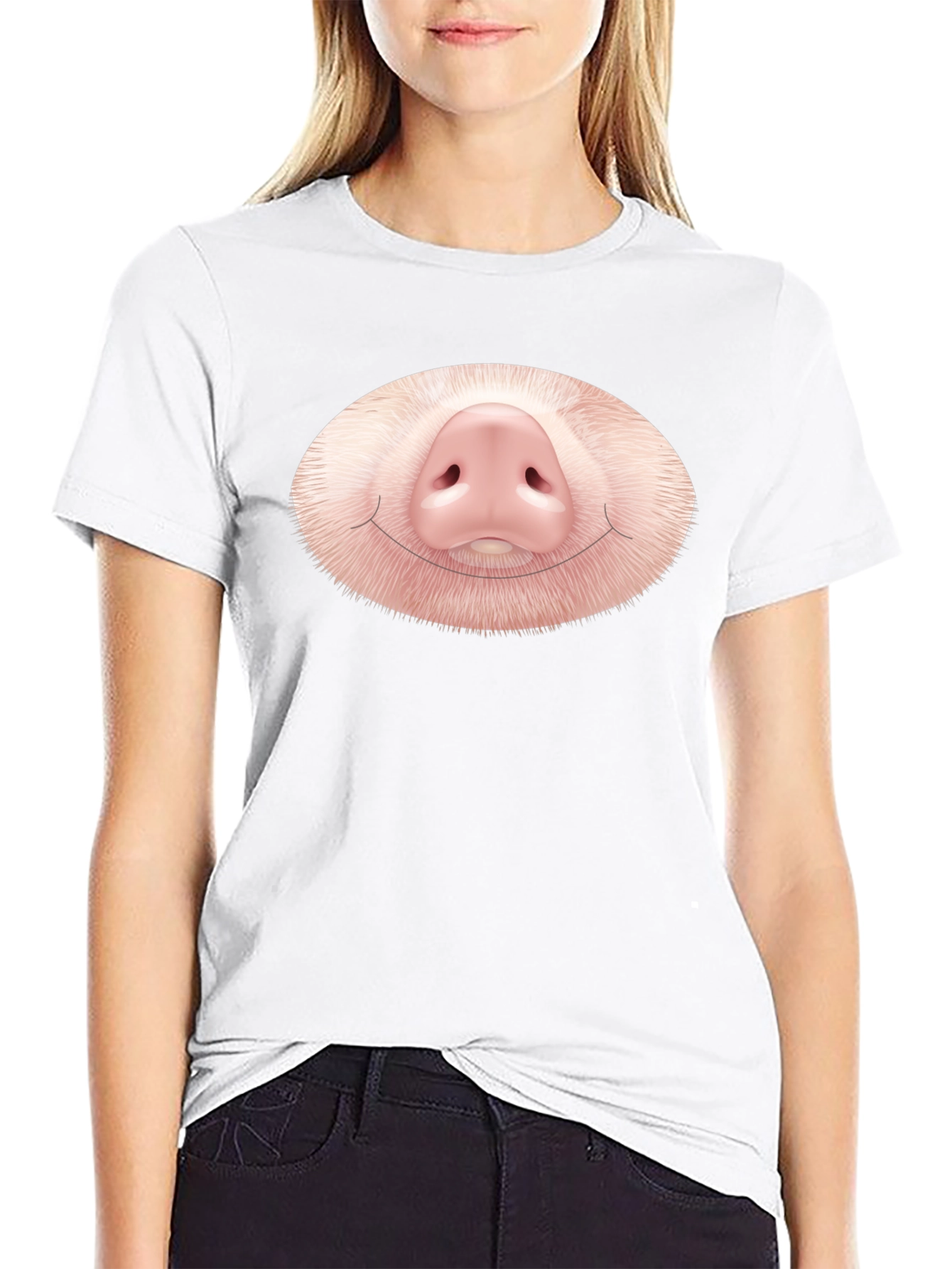 Funny Pig Nose Graphic Black T-Shirt