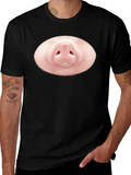 Funny Pig Nose Graphic Black T-Shirt