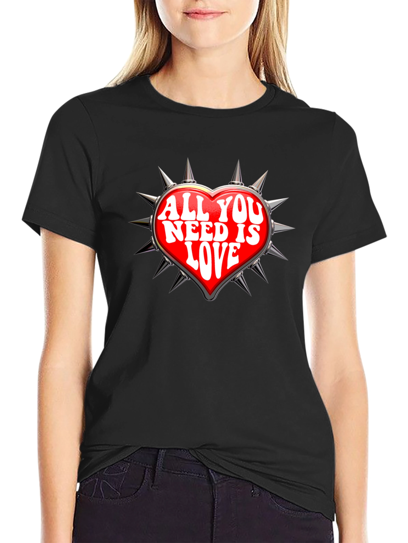 All You Need Is Love Heart Spiked T-Shirt