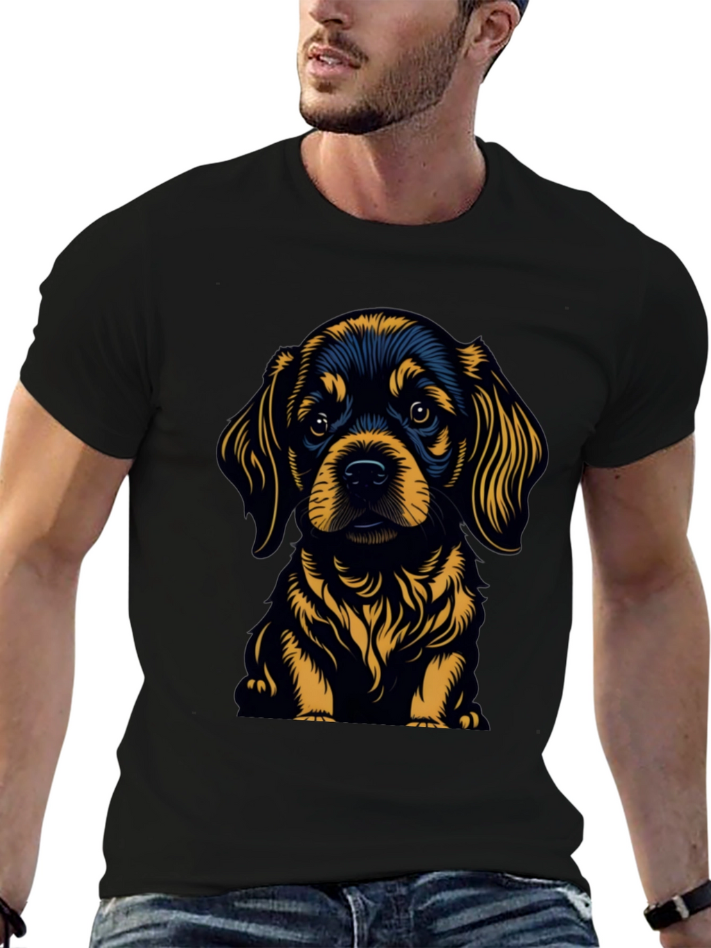Cute Puppy Graphic Tee - Black Cotton Blend