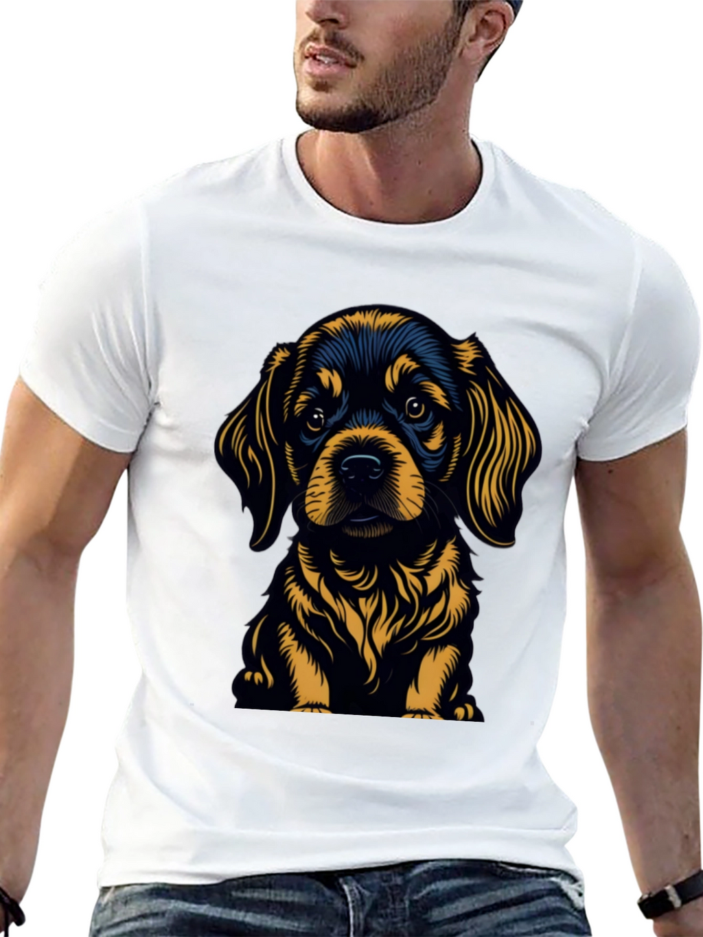 Cute Puppy Graphic Tee - Black Cotton Blend