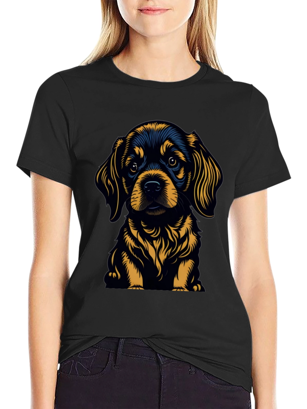 Cute Puppy Graphic Tee - Black Cotton Blend