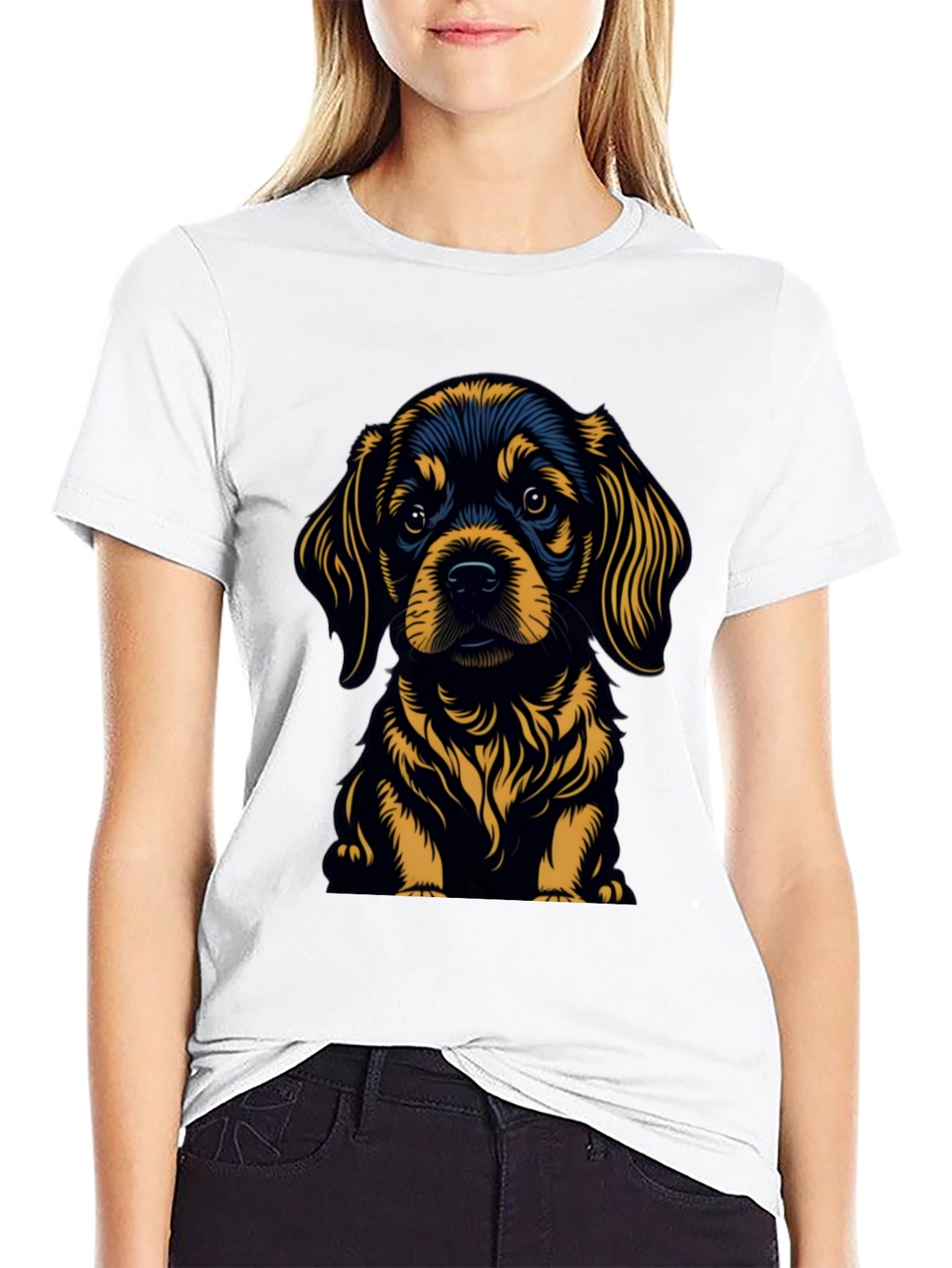 Cute Puppy Graphic Tee - Black Cotton Blend