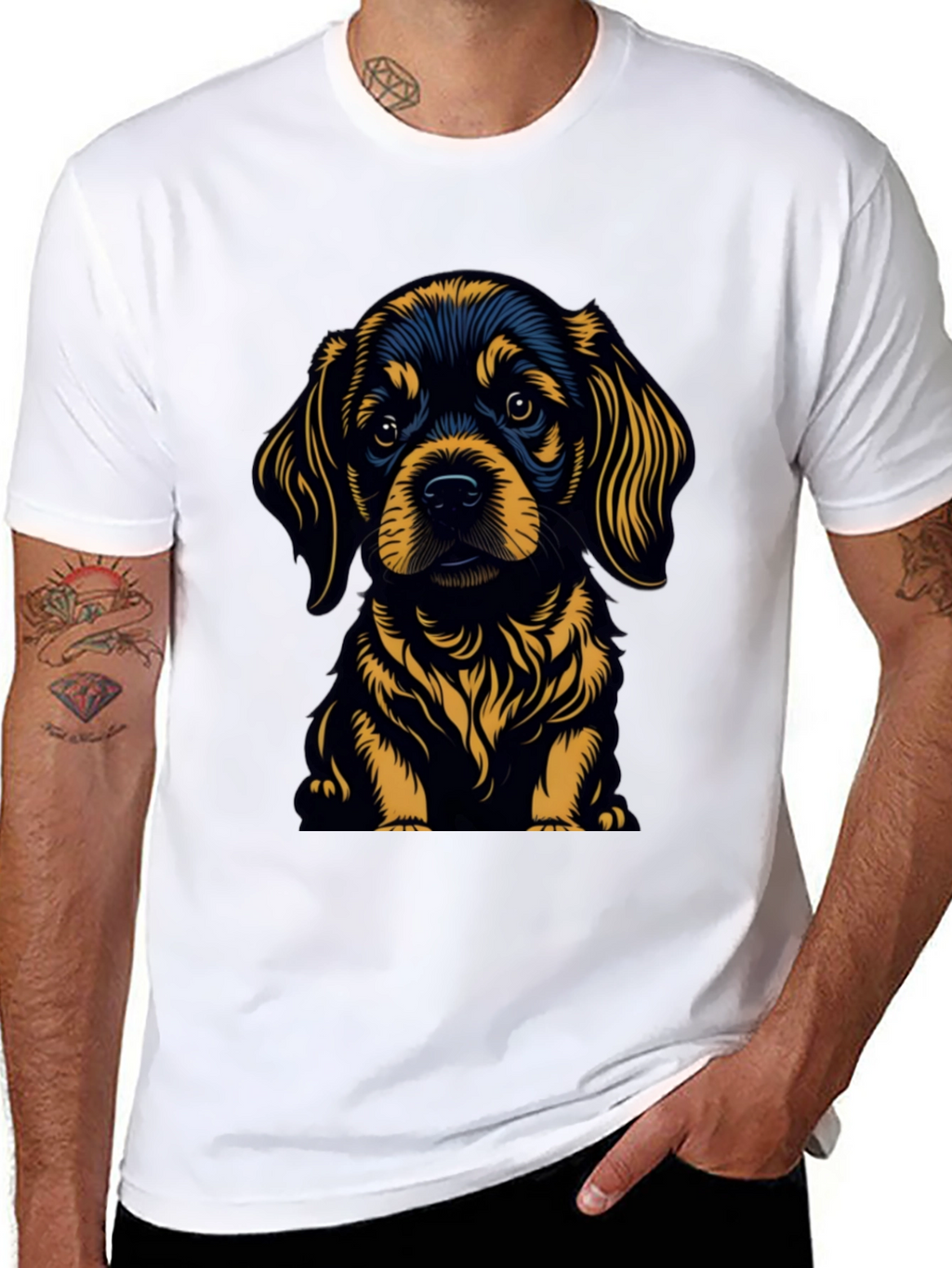 Cute Puppy Graphic Tee - Black Cotton Blend