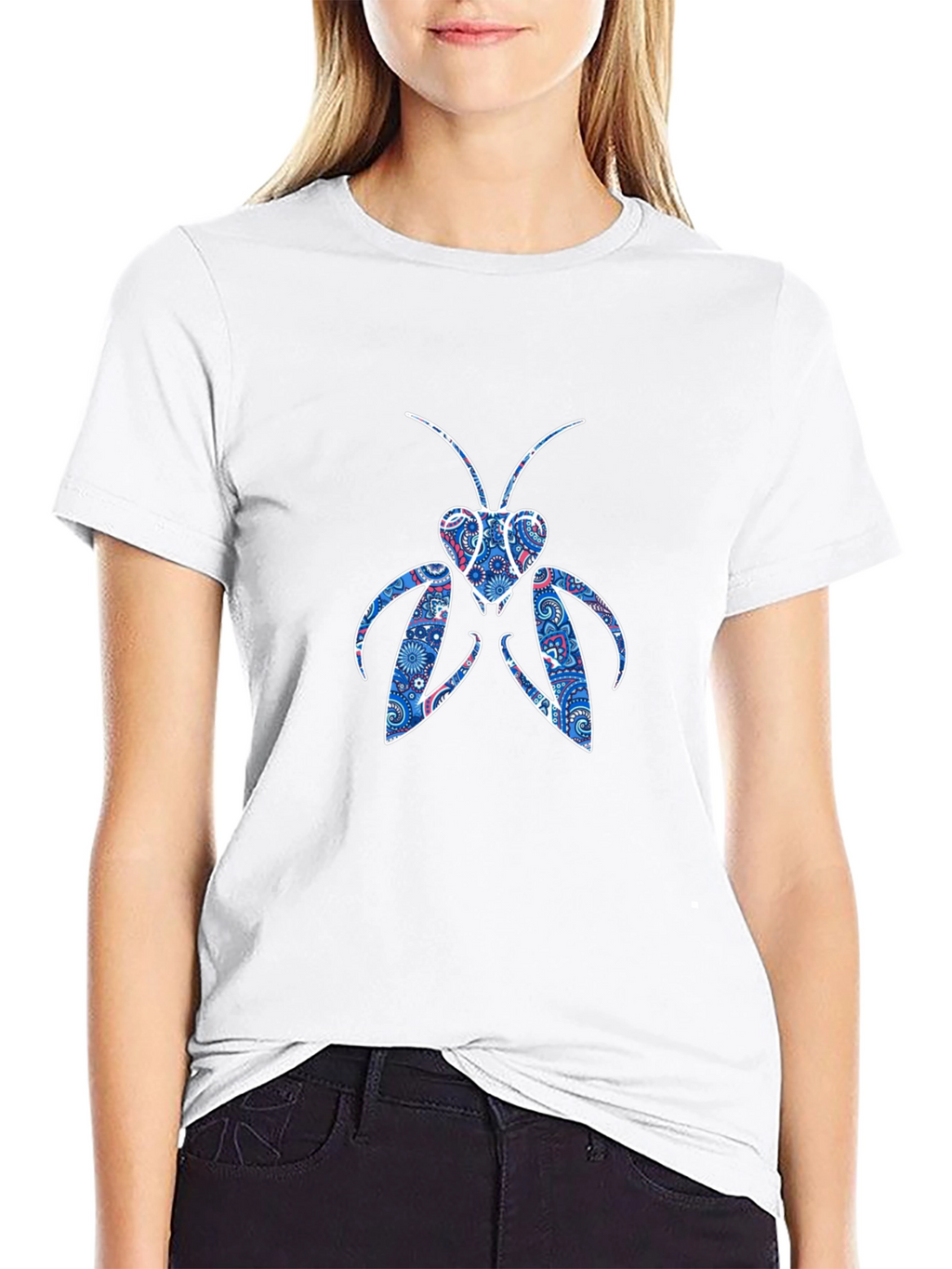 Abstract Praying Mantis Graphic Tee - Black