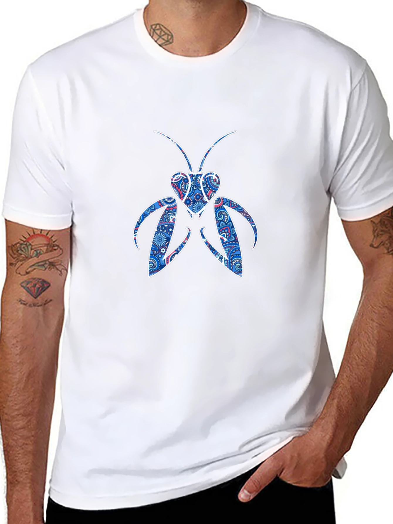 Abstract Praying Mantis Graphic Tee - Black