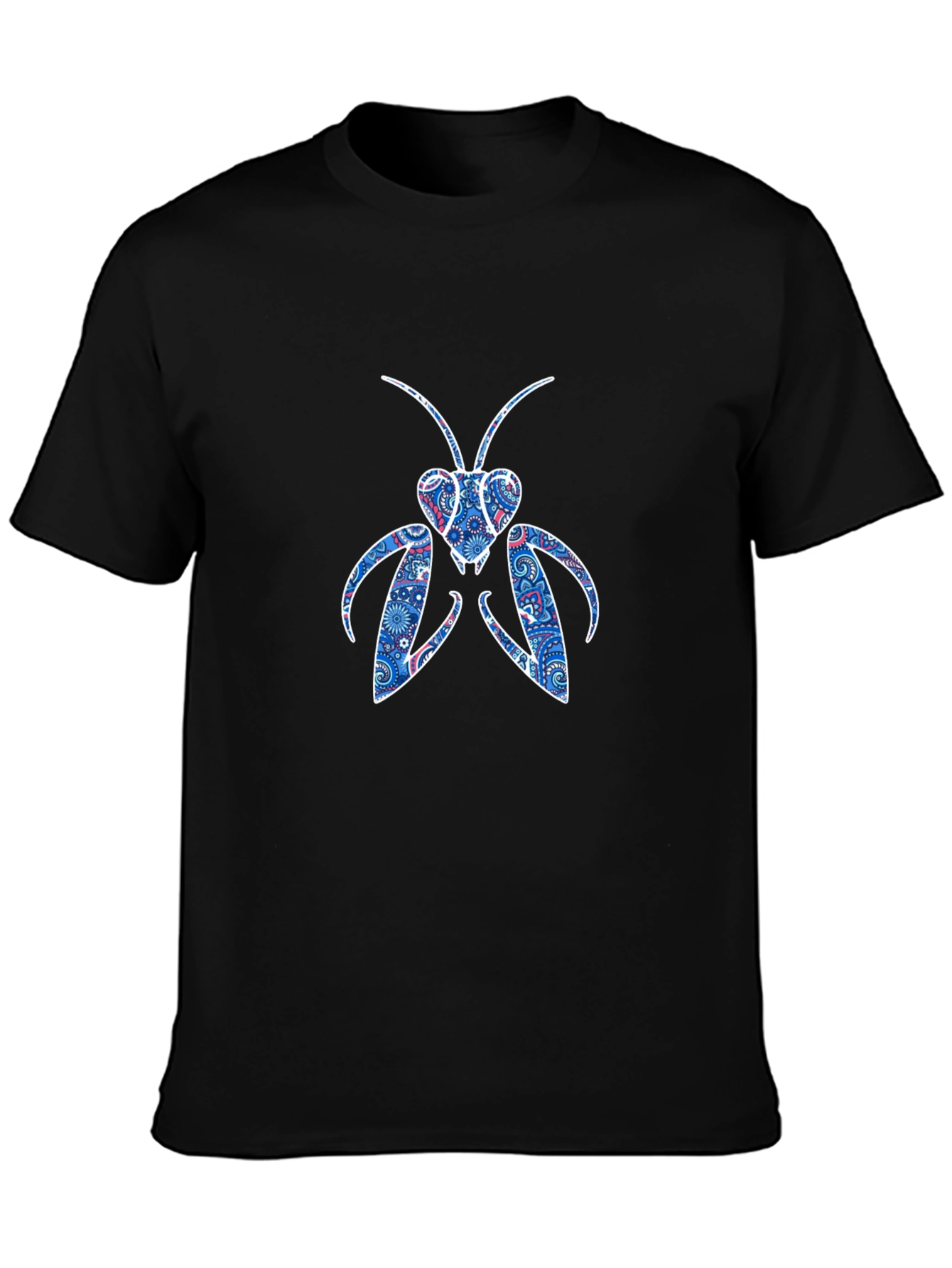 Abstract Praying Mantis Graphic Tee - Black