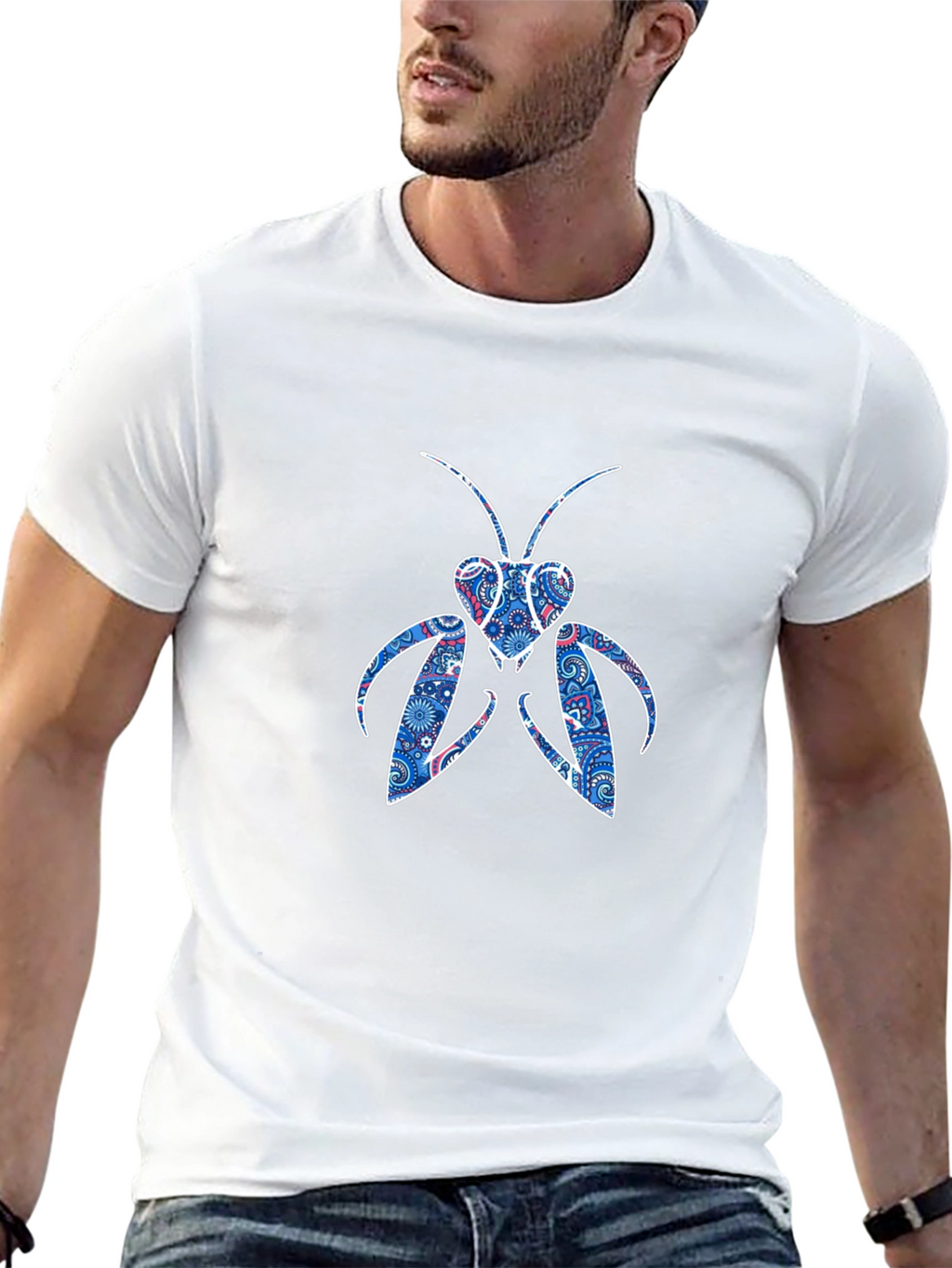 Abstract Praying Mantis Graphic Tee - Black
