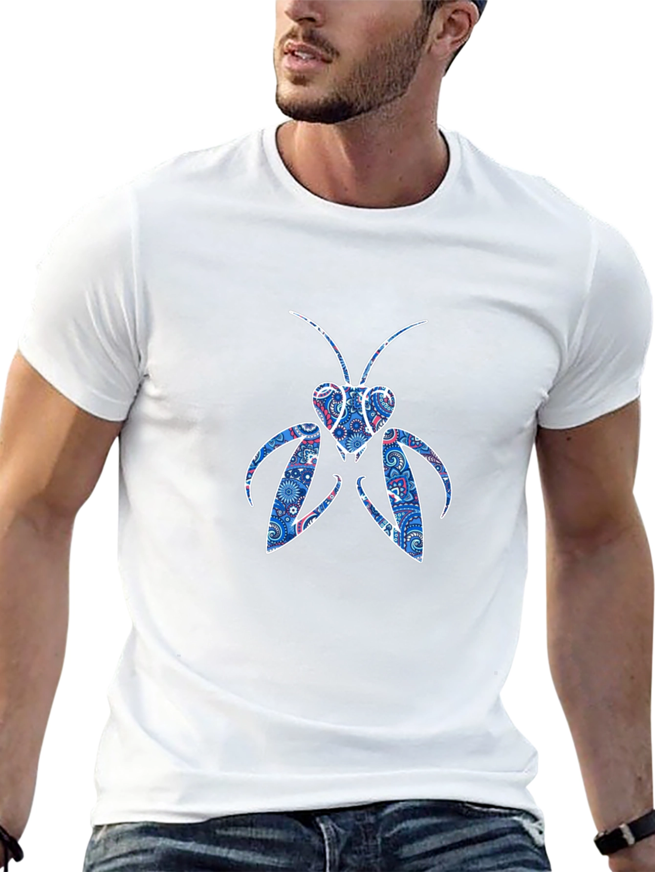 Abstract Praying Mantis Graphic Tee - Black