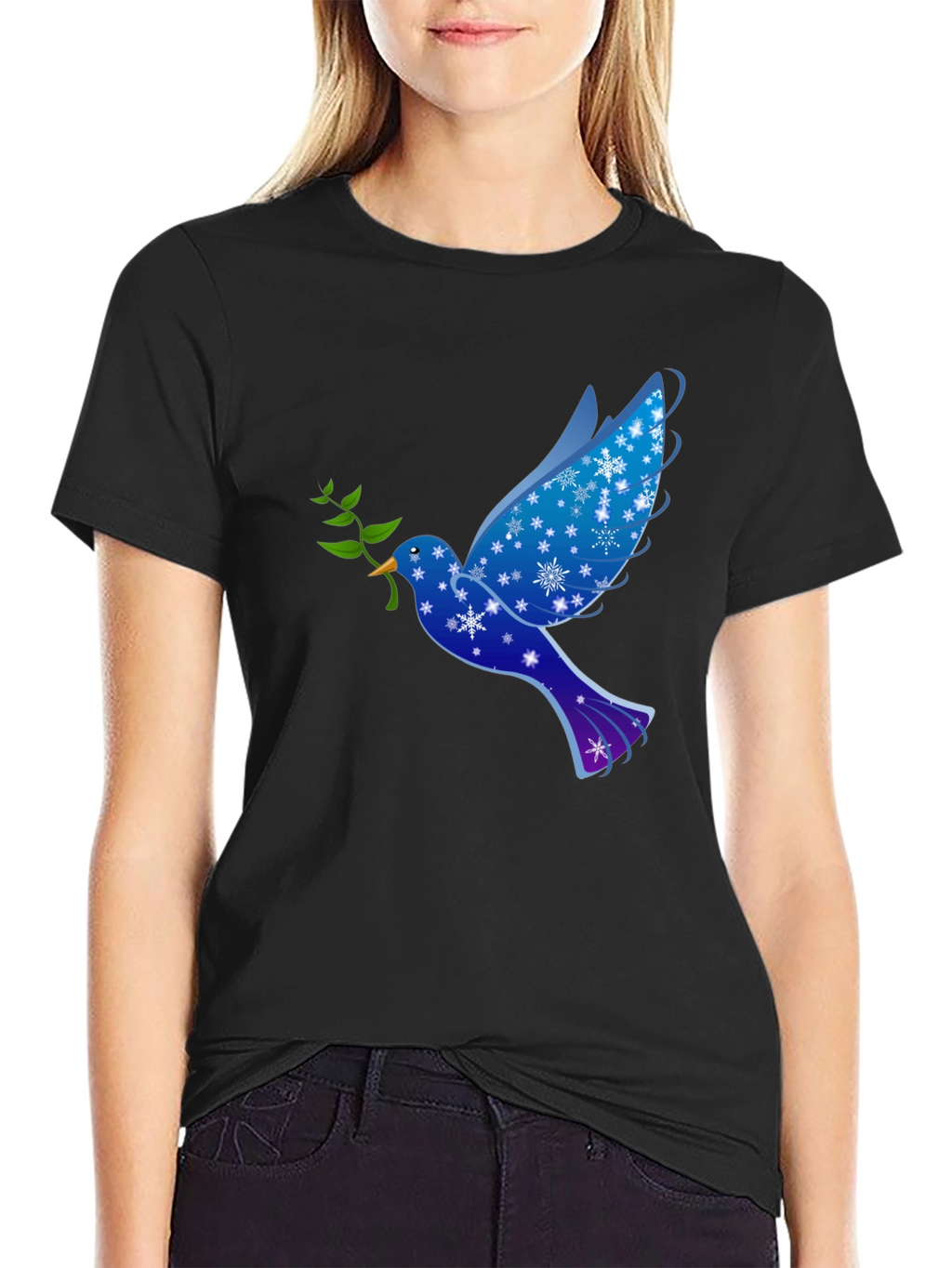 Peace Dove Graphic Tee - Holiday Snowflake Bird T-Shirt