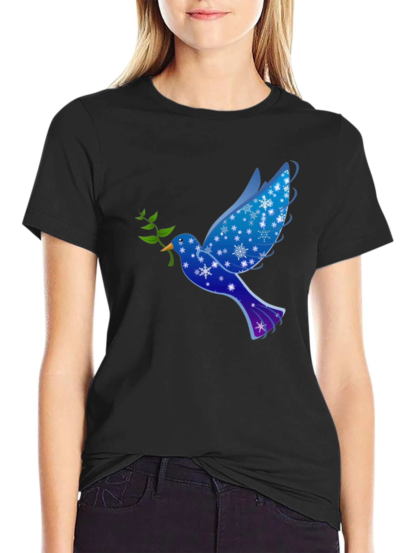 Peace Dove Graphic Tee - Holiday Snowflake Bird T-Shirt