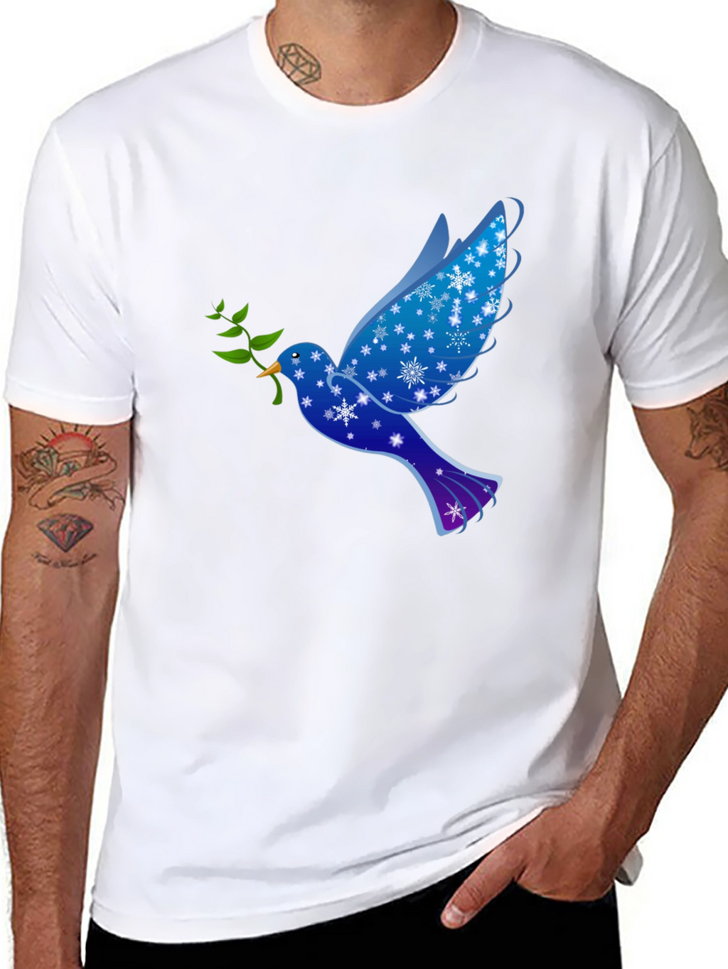 Peace Dove Graphic Tee - Holiday Snowflake Bird T-Shirt