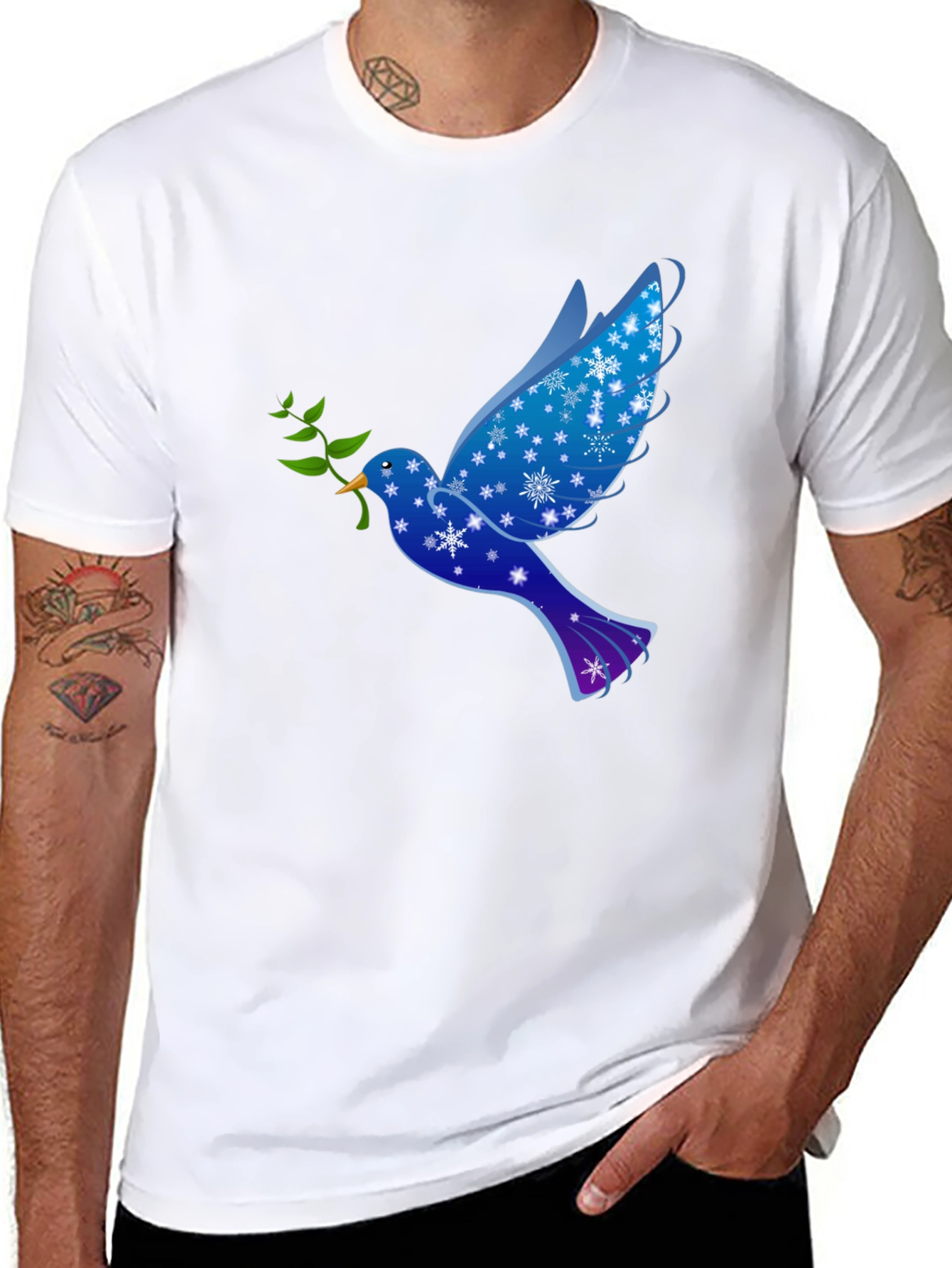 Peace Dove Graphic Tee - Holiday Snowflake Bird T-Shirt