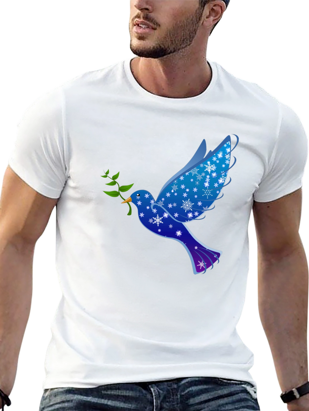 Peace Dove Graphic Tee - Holiday Snowflake Bird T-Shirt