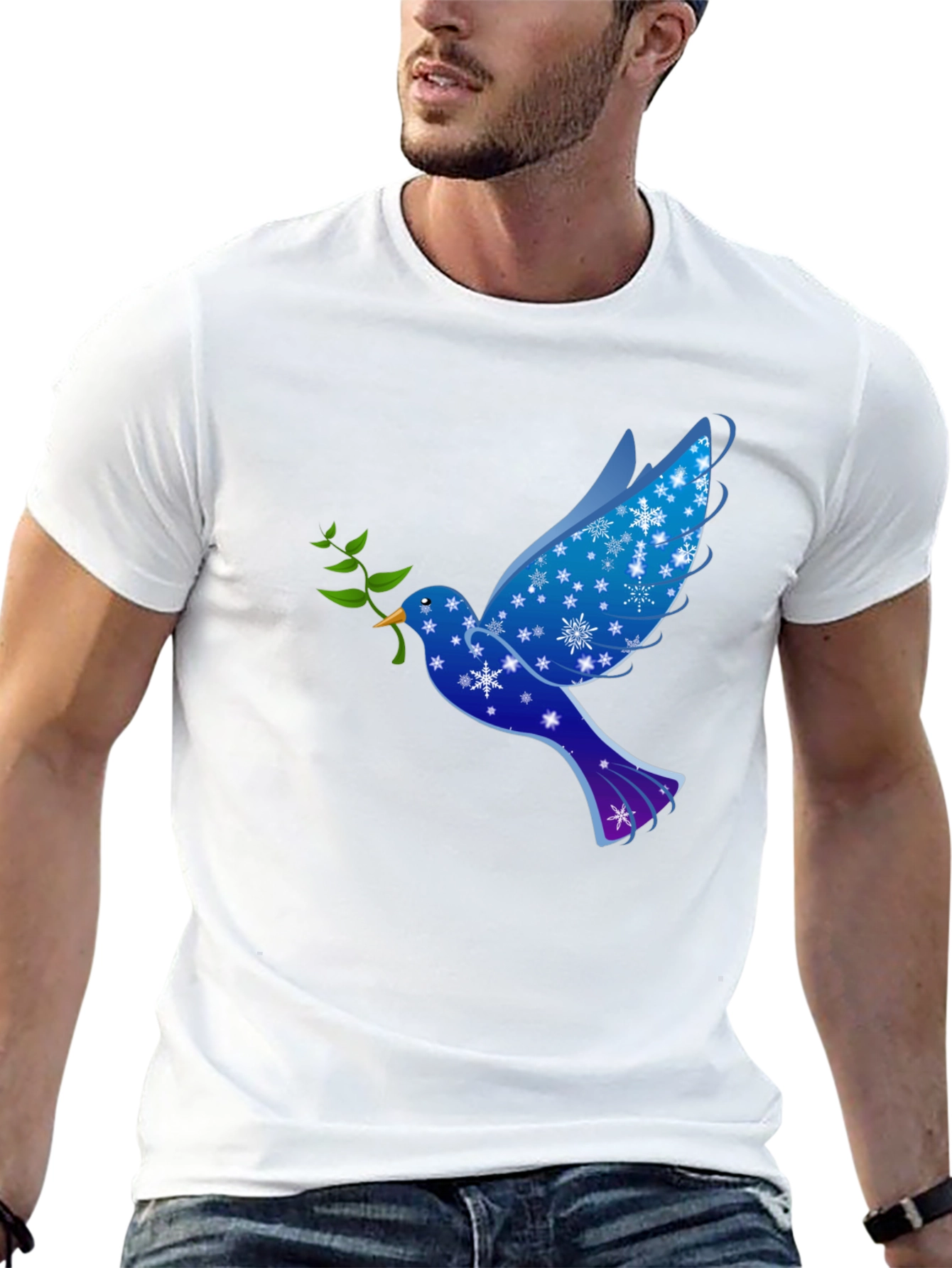 Peace Dove Graphic Tee - Holiday Snowflake Bird T-Shirt