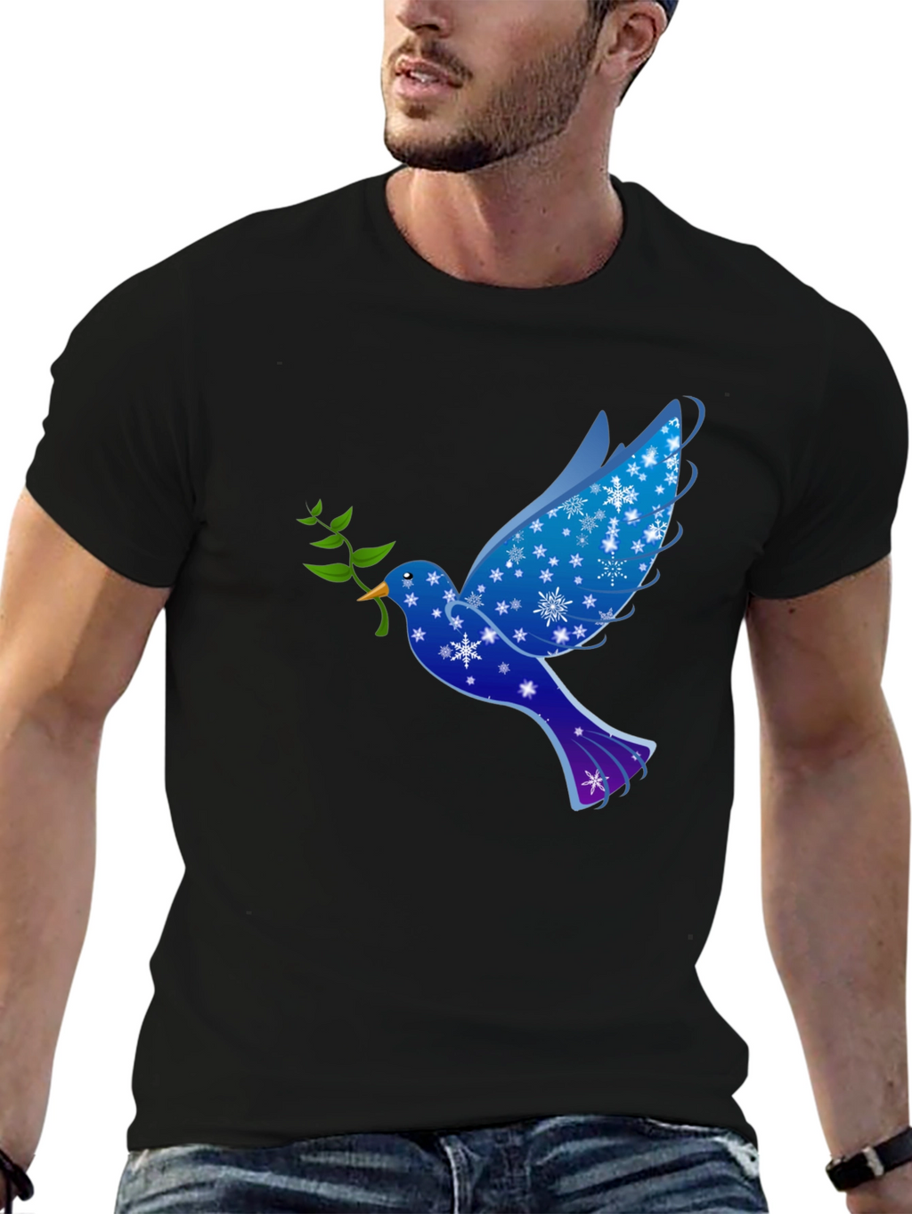 Peace Dove Graphic Tee - Holiday Snowflake Bird T-Shirt