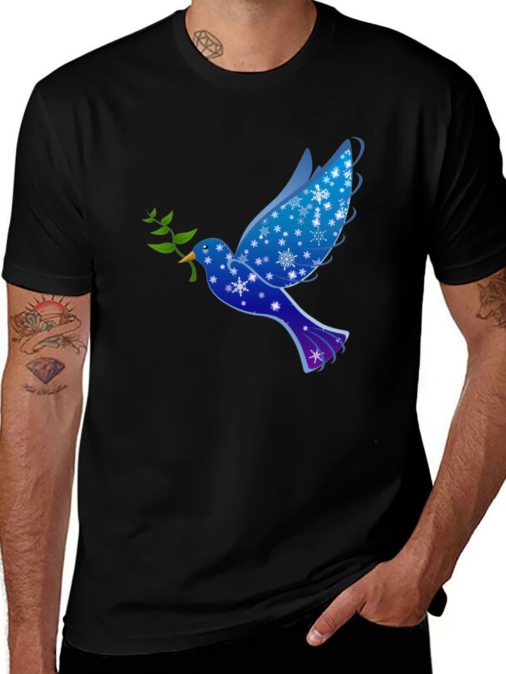 Peace Dove Graphic Tee - Holiday Snowflake Bird T-Shirt
