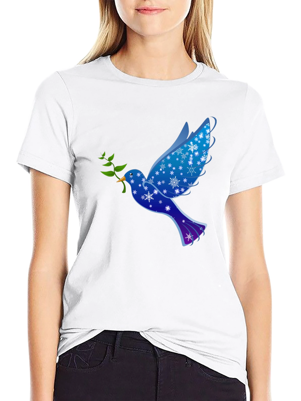 Peace Dove Graphic Tee - Holiday Snowflake Bird T-Shirt