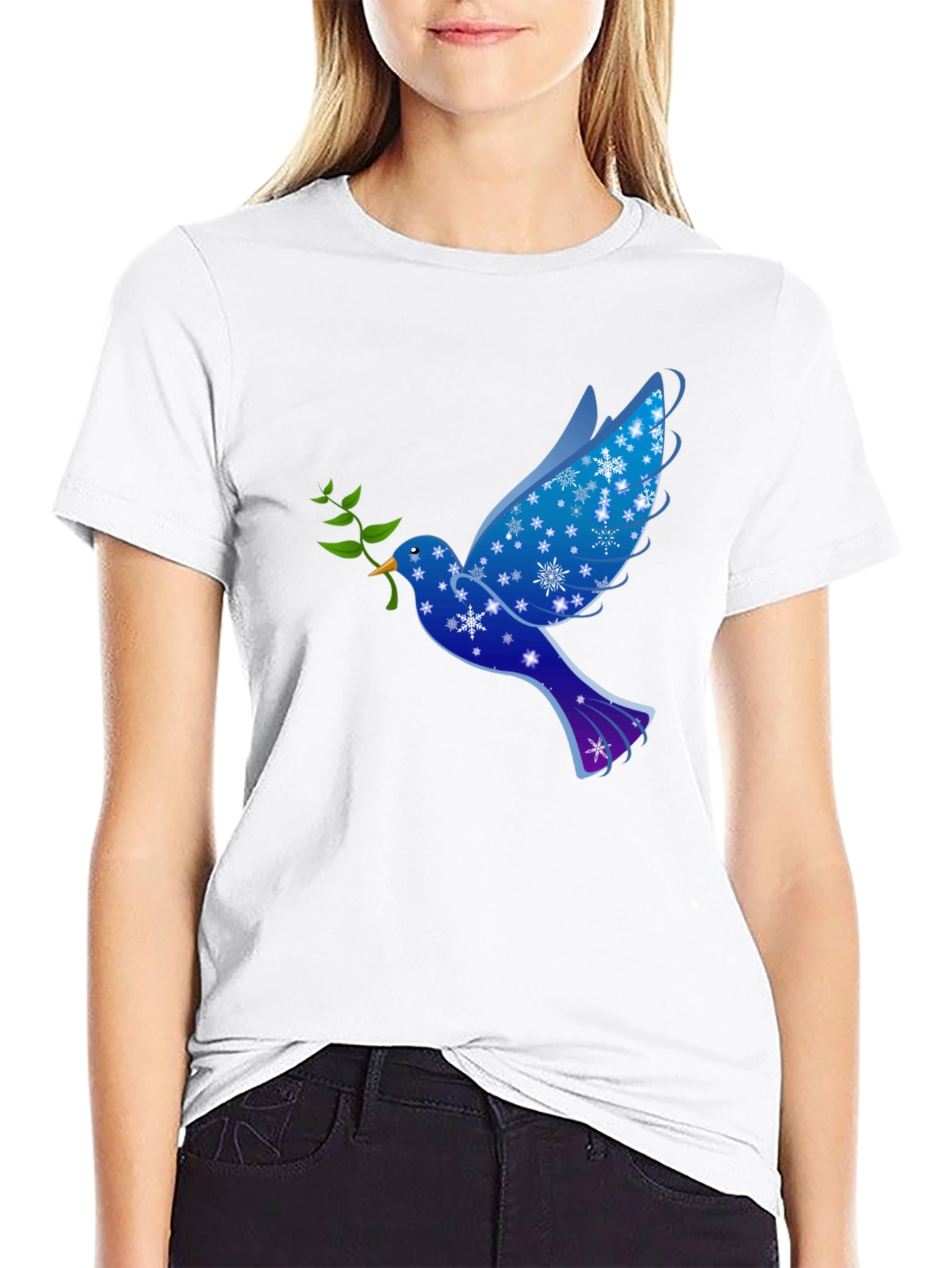 Peace Dove Graphic Tee - Holiday Snowflake Bird T-Shirt