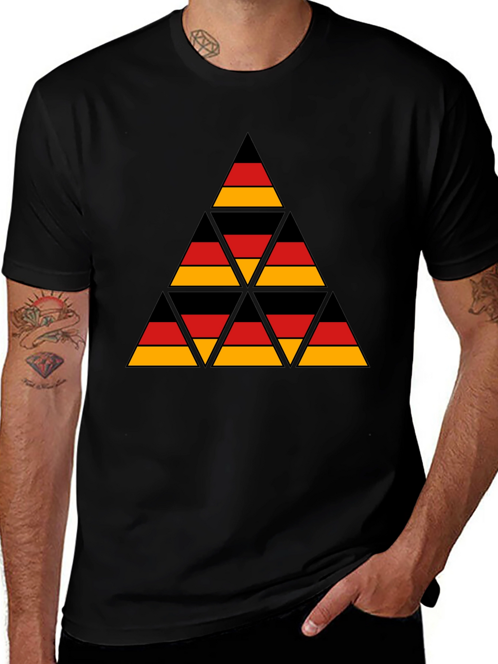 German Flag Triangle T-Shirt - Black Cotton Tee