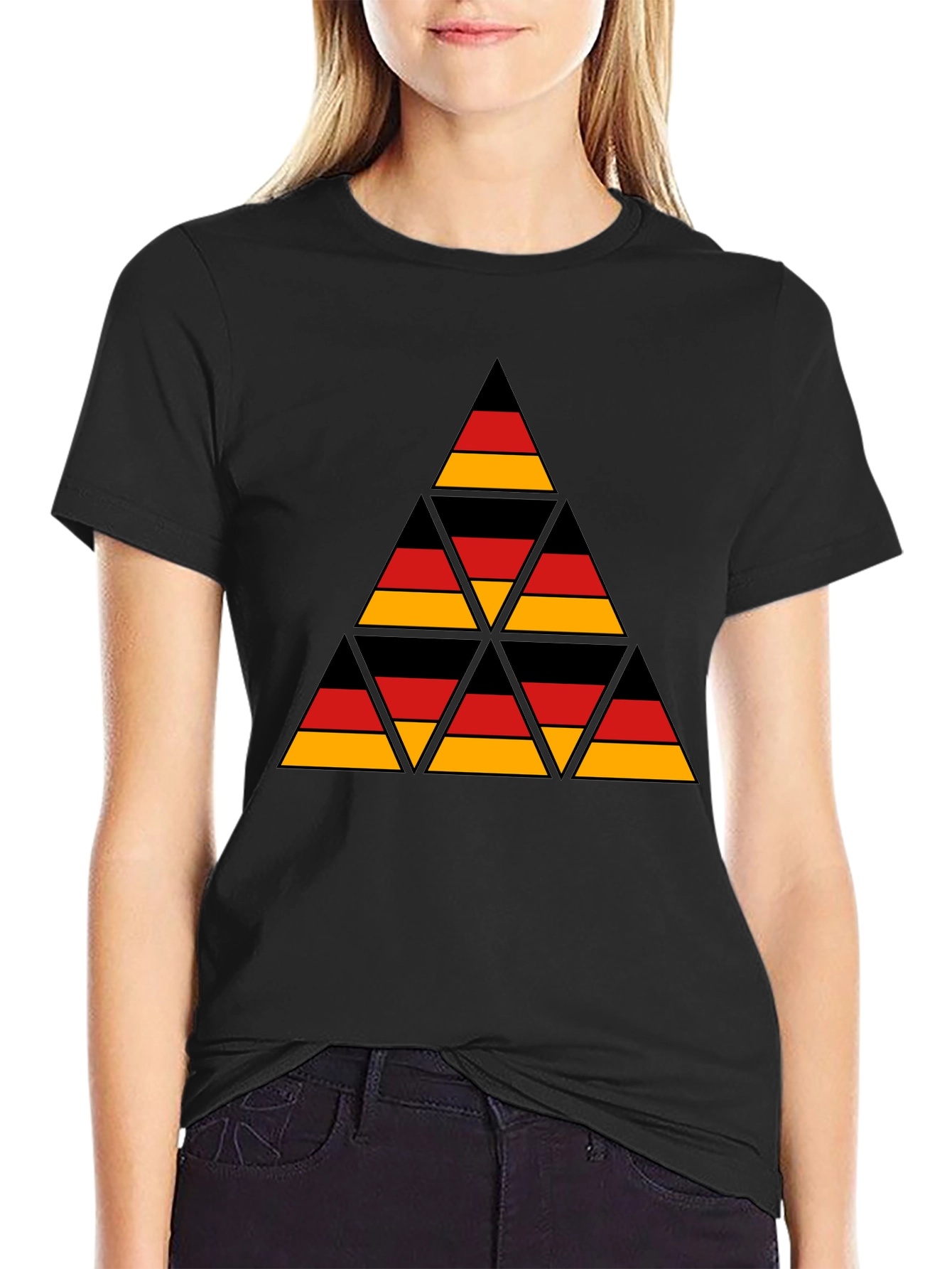 German Flag Triangle T-Shirt - Black Cotton Tee