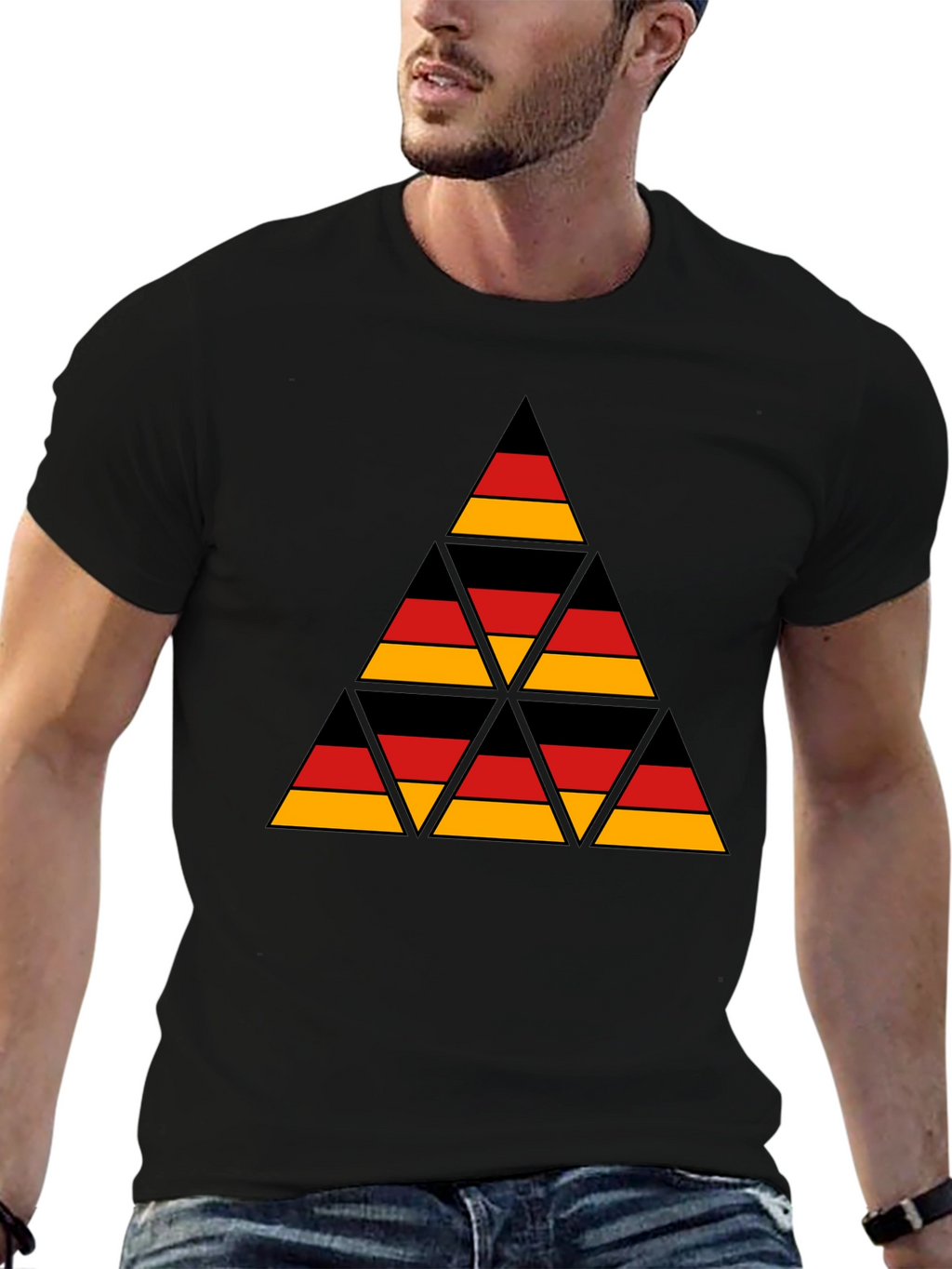 German Flag Triangle T-Shirt - Black Cotton Tee