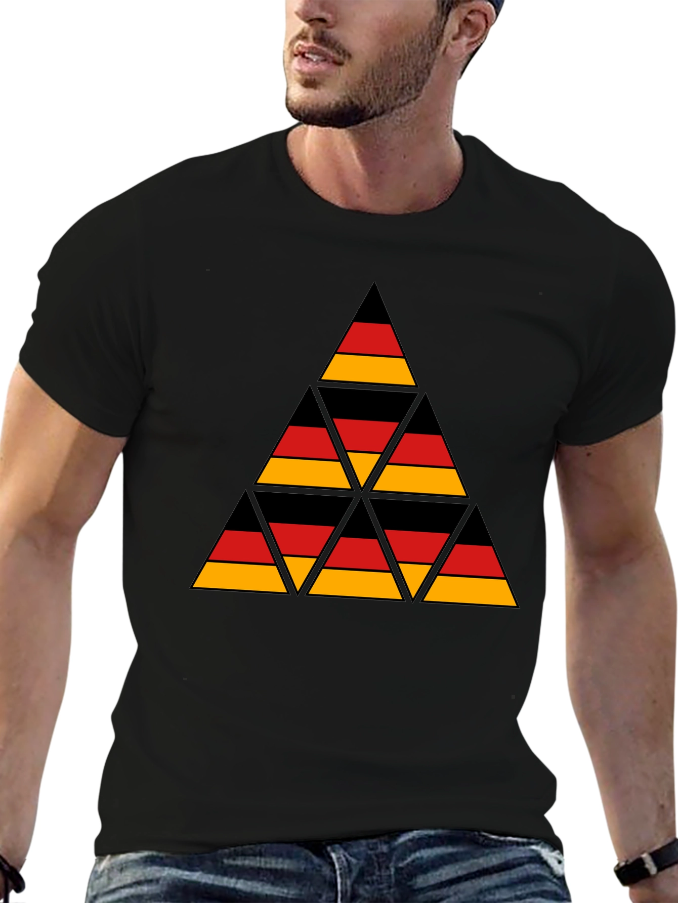 German Flag Triangle T-Shirt - Black Cotton Tee