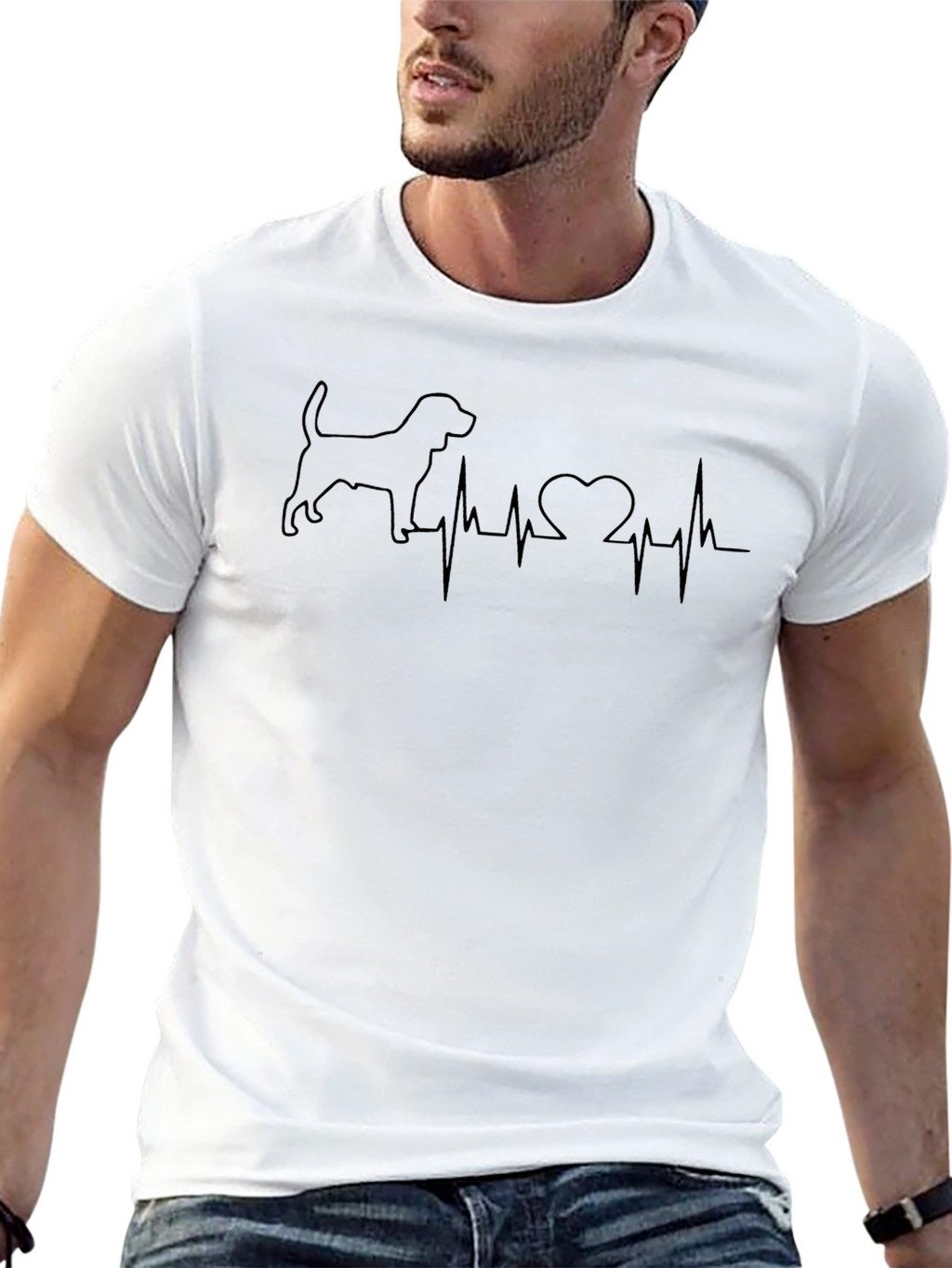 Dog Lover Heartbeat Tee - Mens Black T-Shirt