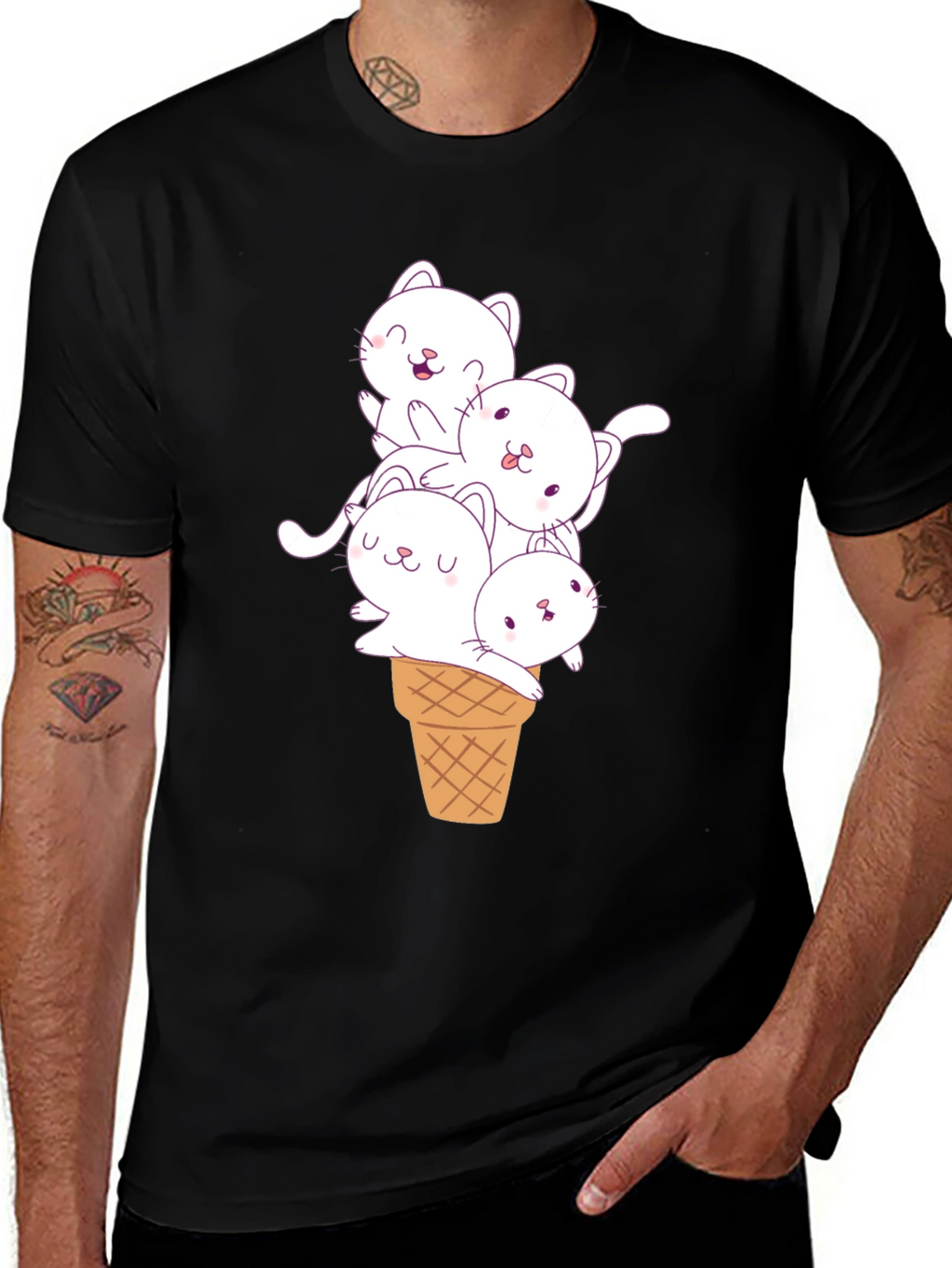 Cute Cats in Ice Cream Cone Graphic Tee