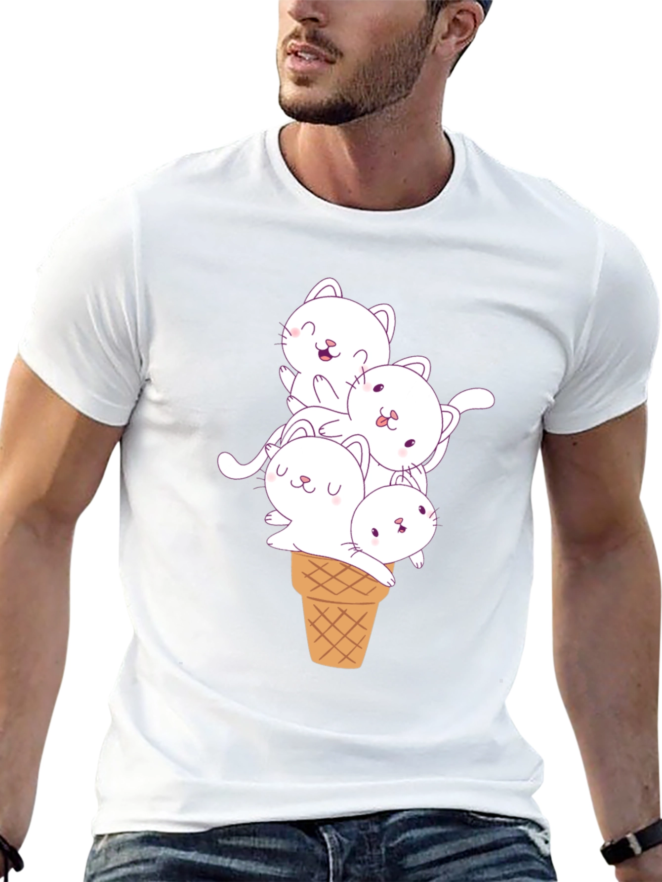 Cute Cats in Ice Cream Cone Graphic Tee