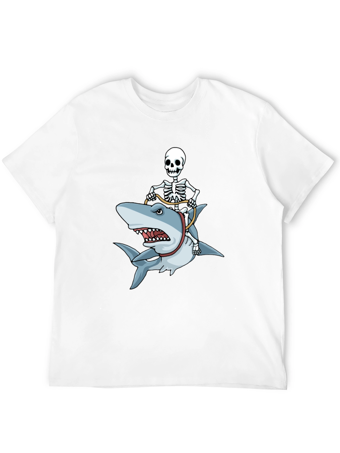 Skeleton Riding Shark Graphic T-Shirt
