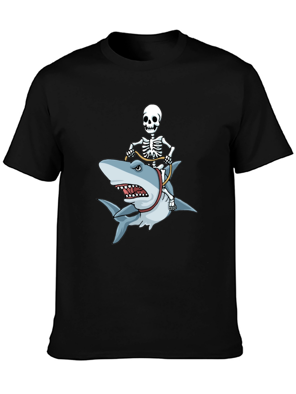 Skeleton Riding Shark Graphic T-Shirt