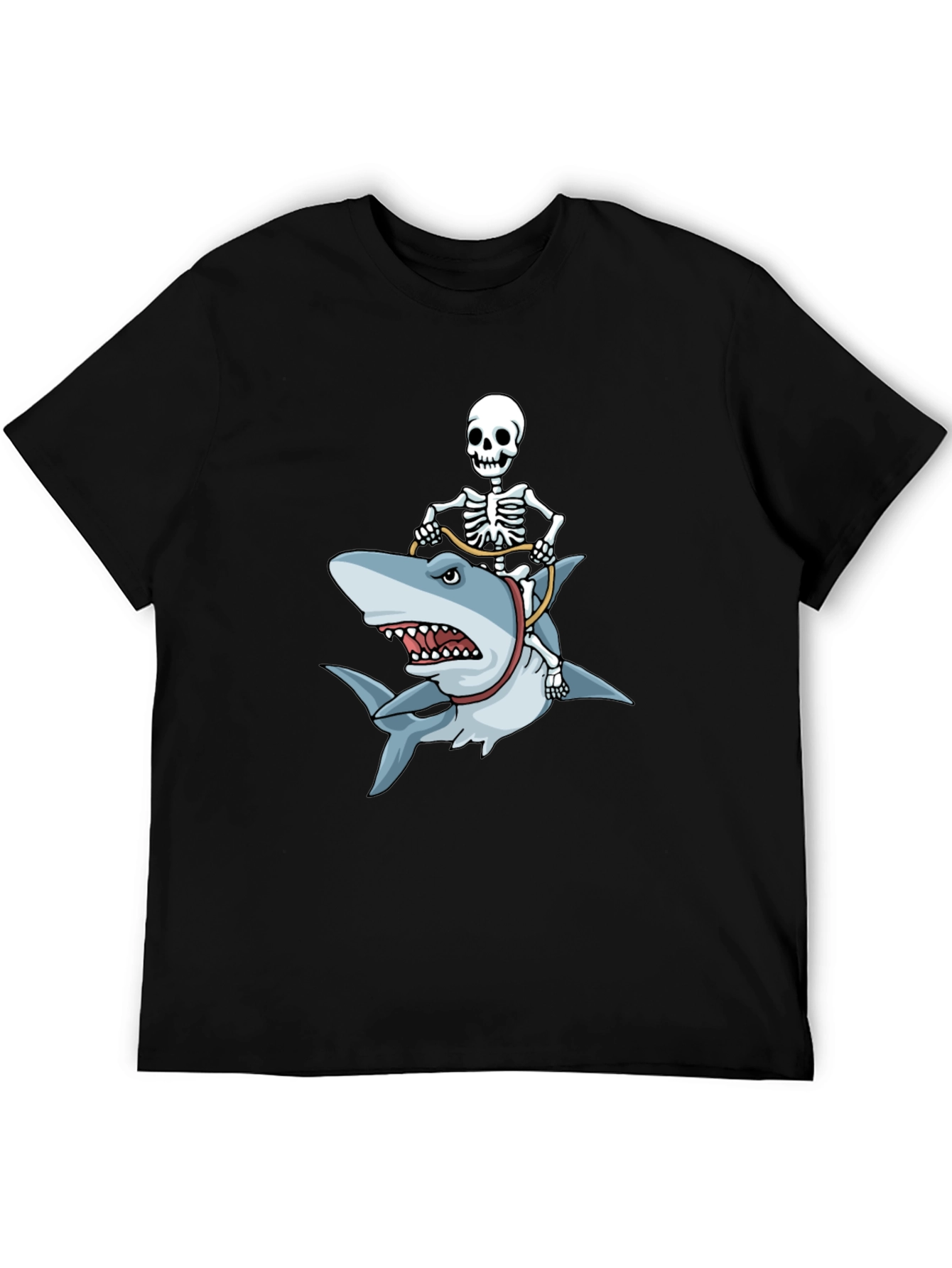 Skeleton Riding Shark Graphic T-Shirt