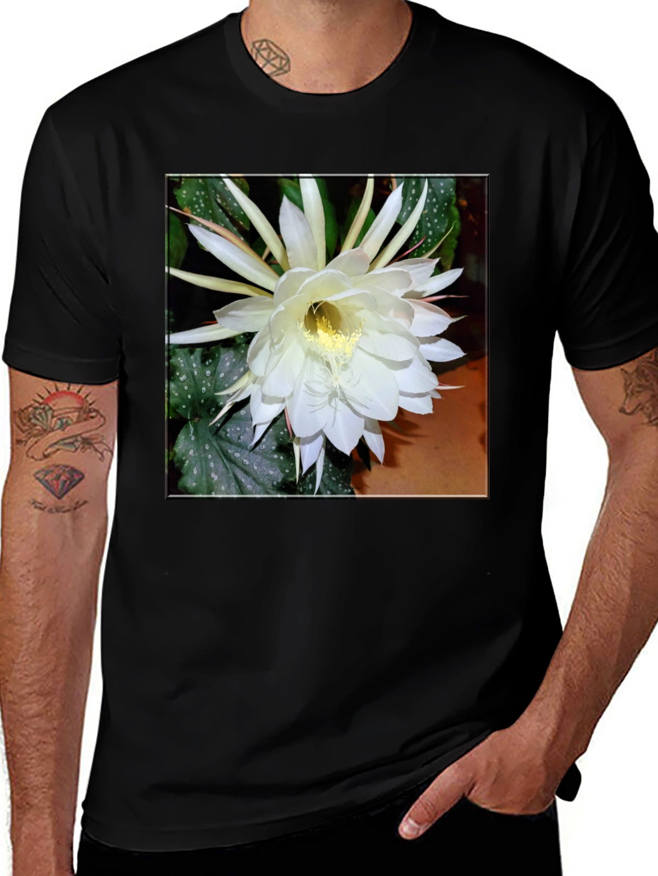 Floral Graphic Print Tee - Black Cotton T-Shirt