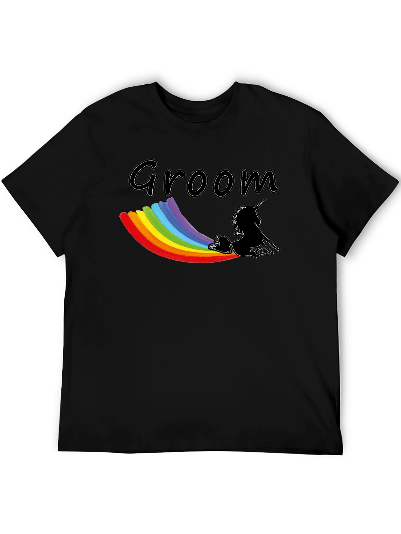 Groom Unicorn Rainbow T-Shirt - Black