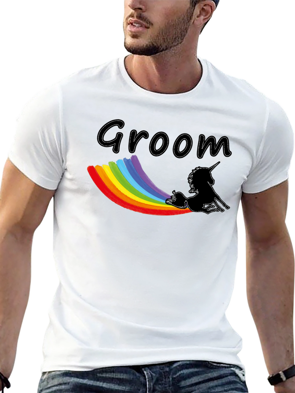 Groom Unicorn Rainbow T-Shirt - Black