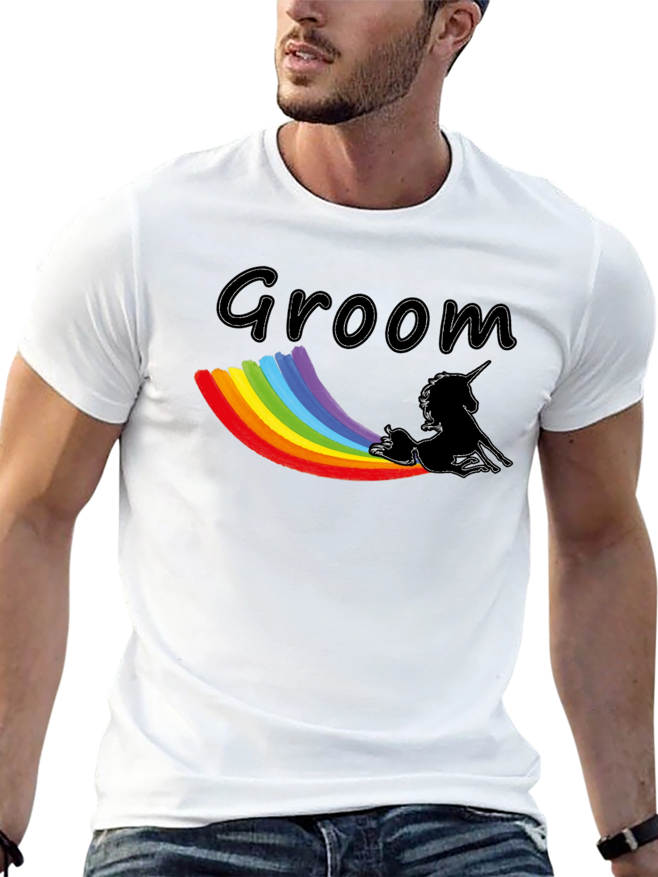Groom Unicorn Rainbow T-Shirt - Black