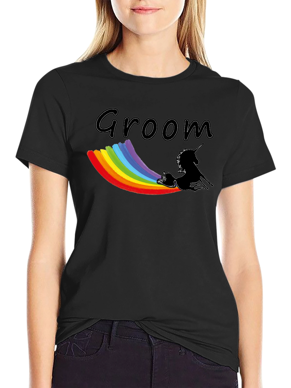 Groom Unicorn Rainbow T-Shirt - Black