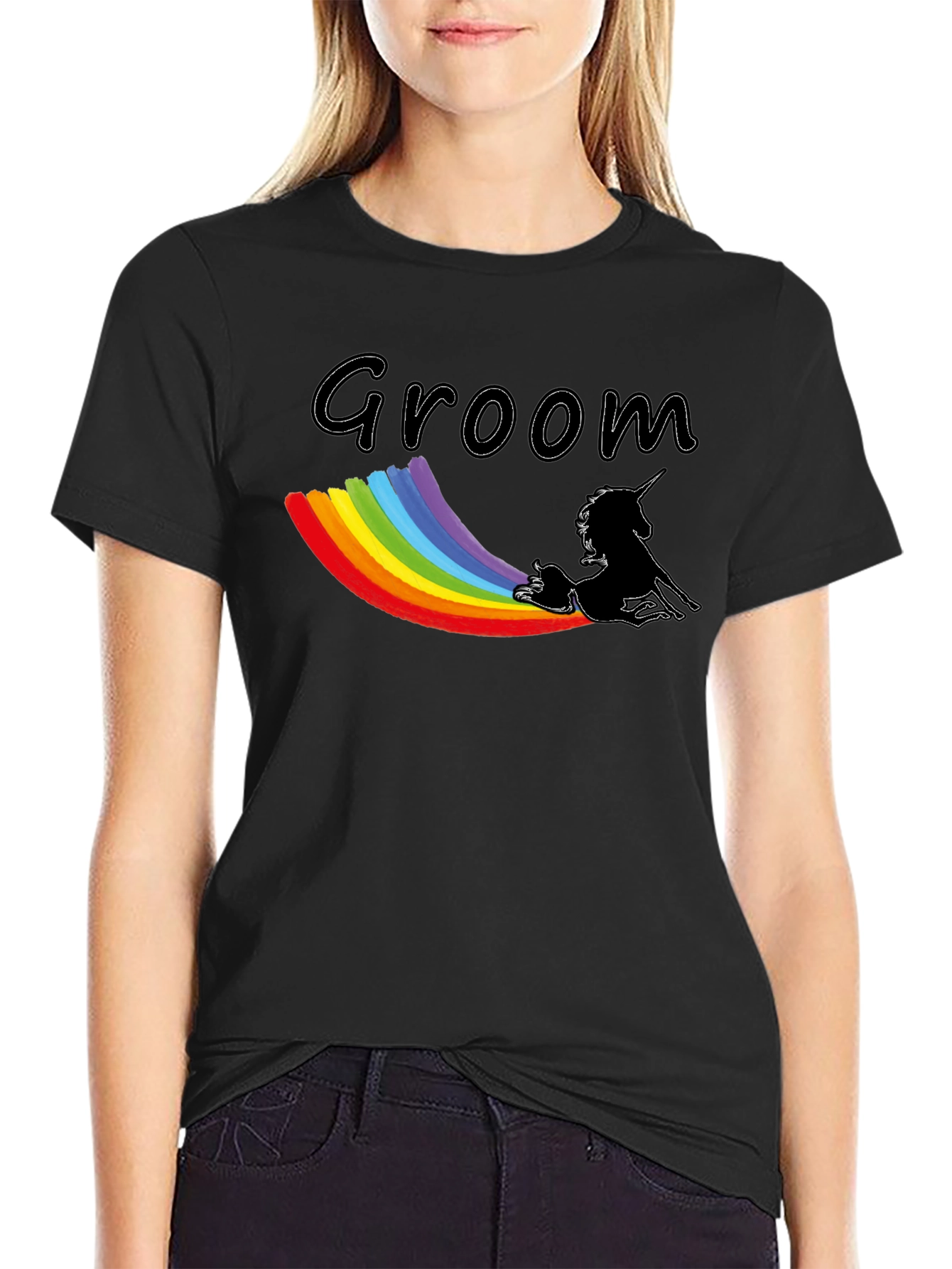 Groom Unicorn Rainbow T-Shirt - Black