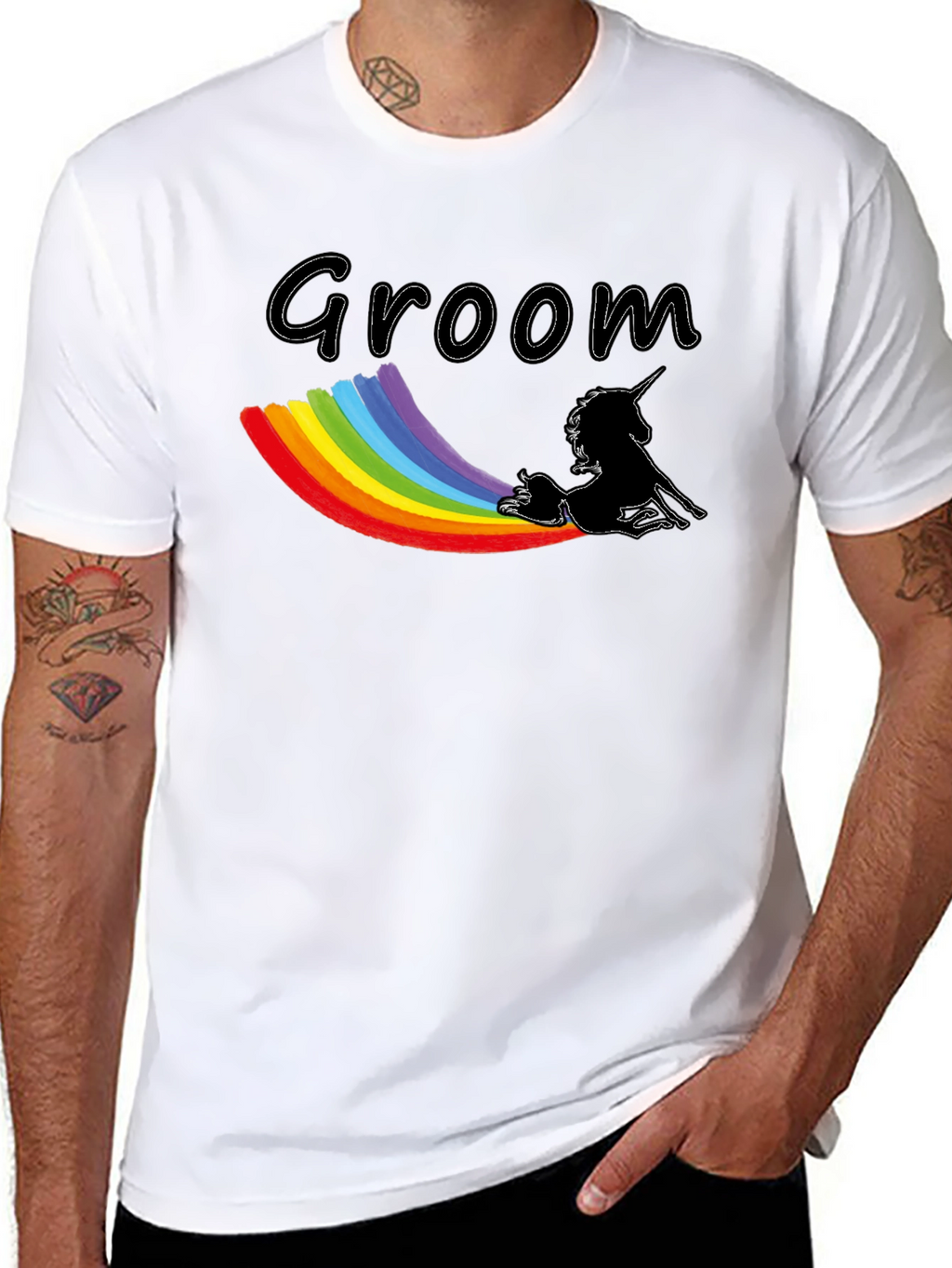 Groom Unicorn Rainbow T-Shirt - Black