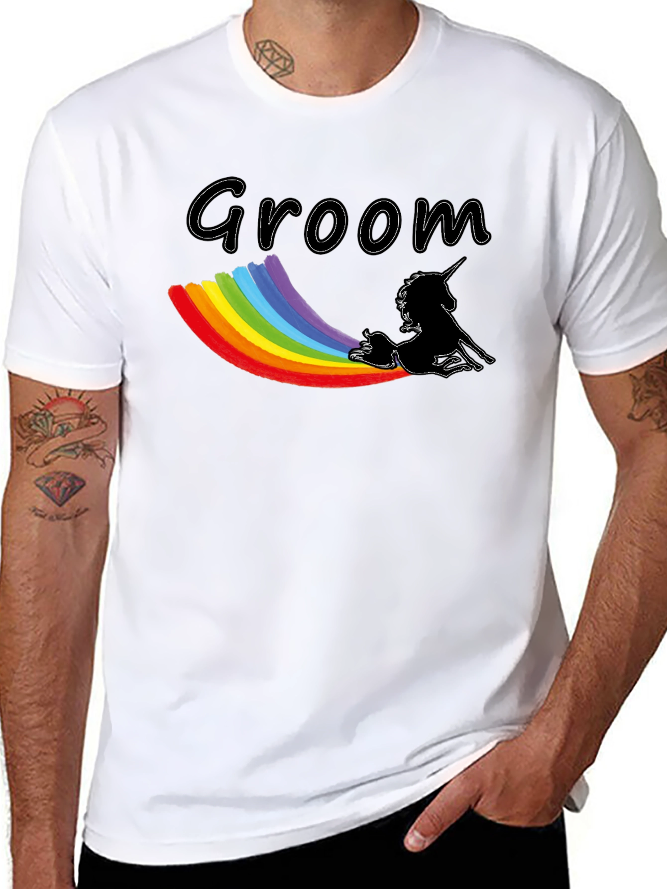 Groom Unicorn Rainbow T-Shirt - Black